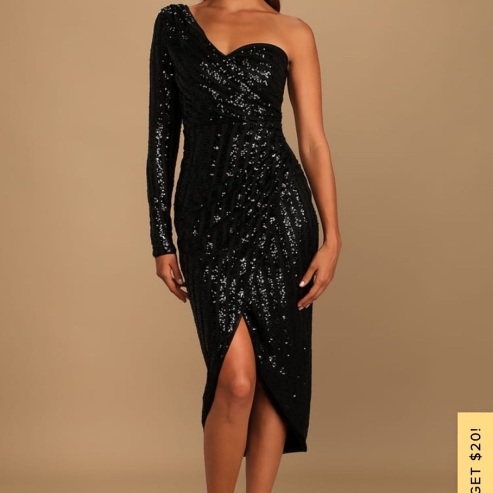 Lulu's Black Asymmetrical Sequin sparkle Cocktail Dress